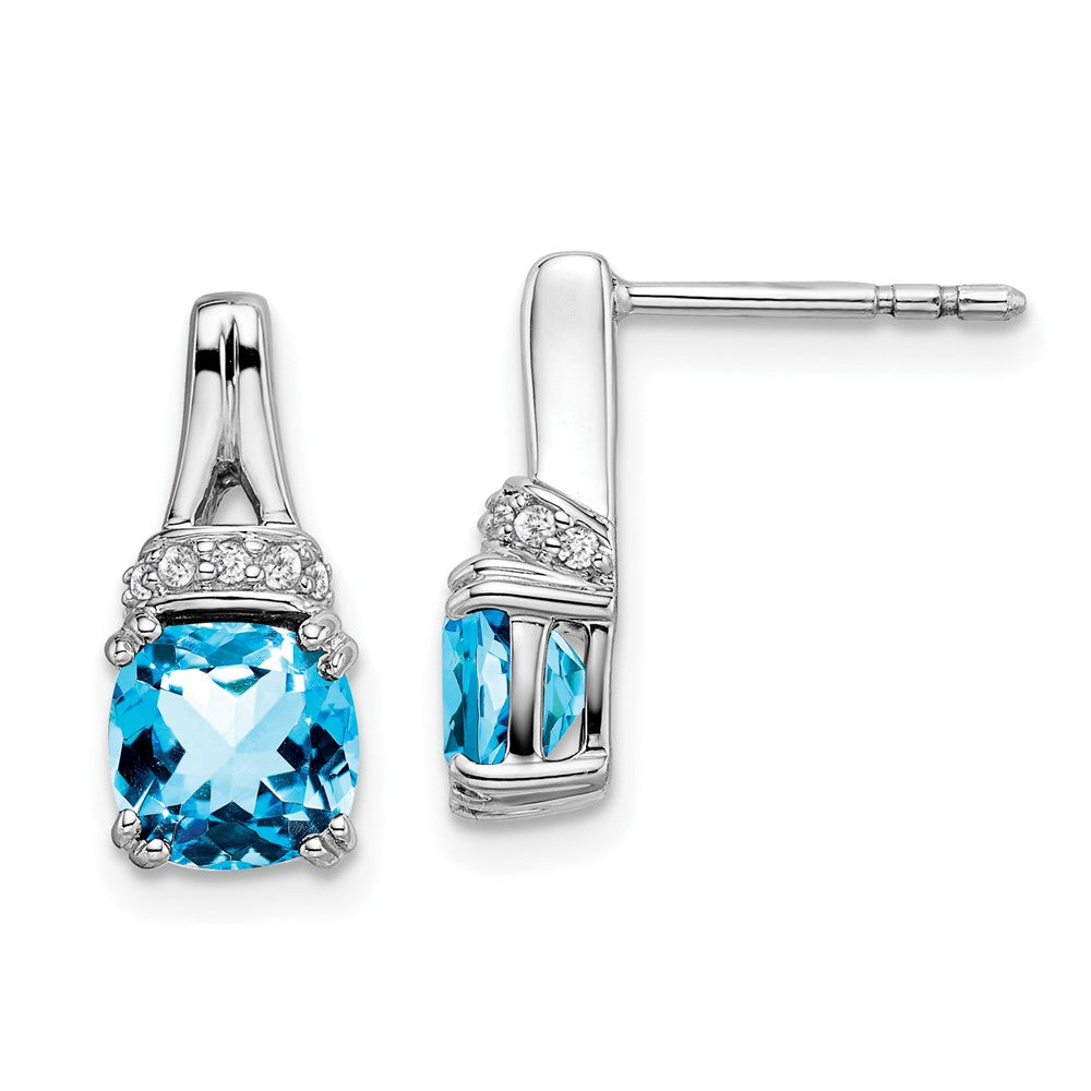 14k White Gold Blue Topaz and Diamond Earrings