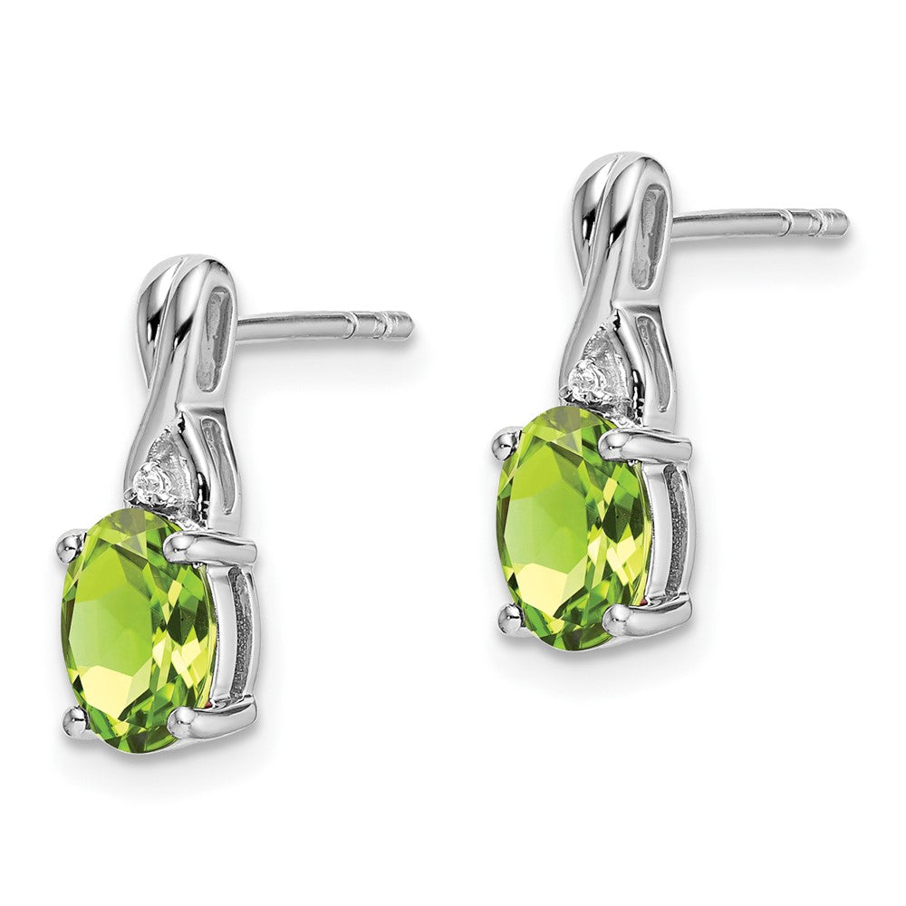 14k White Gold Oval Peridot and Diamond Earrings