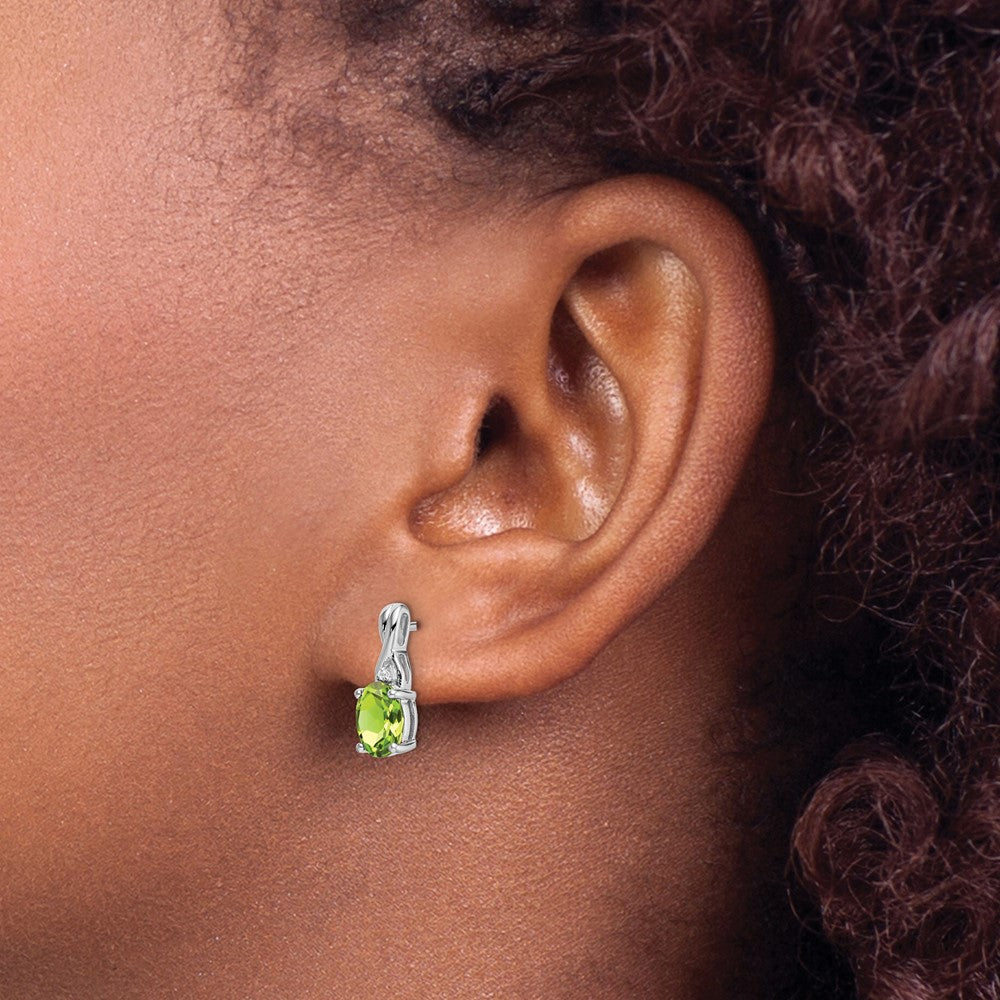 14k White Gold Oval Peridot and Diamond Earrings
