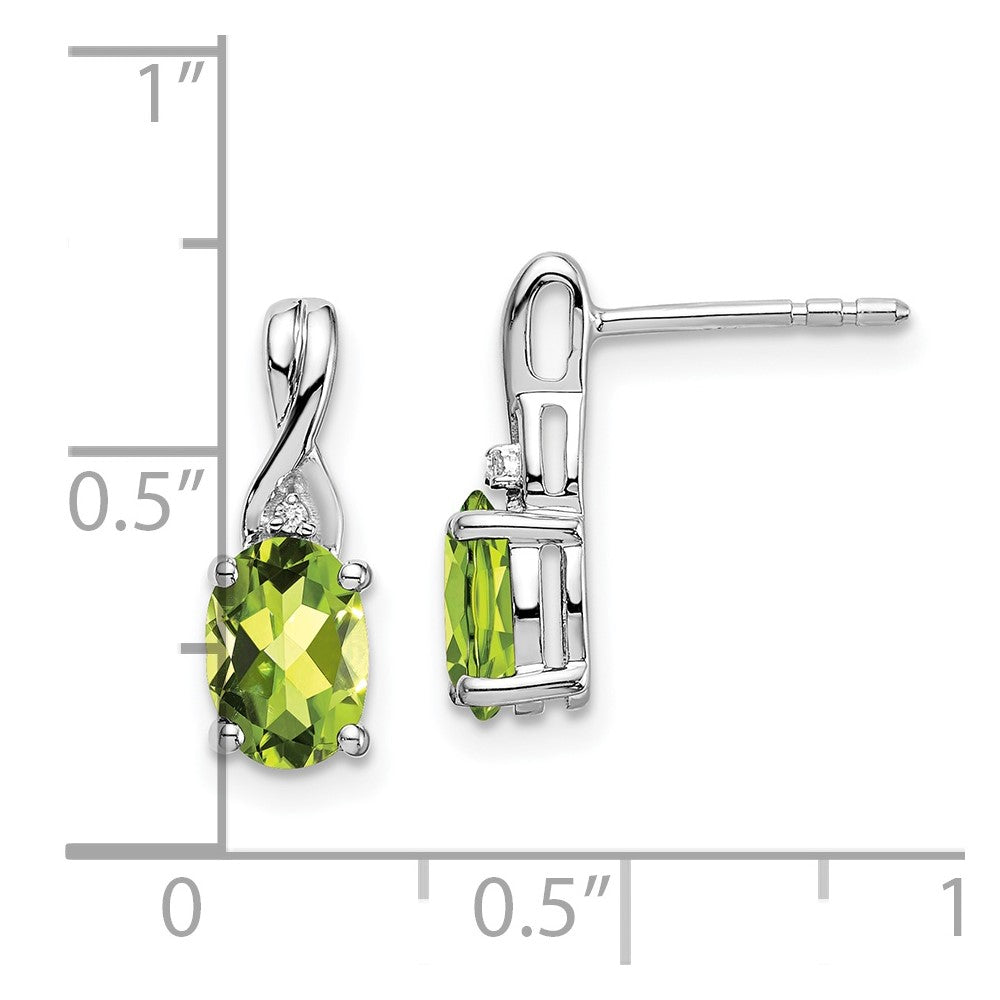 14k White Gold Oval Peridot and Diamond Earrings