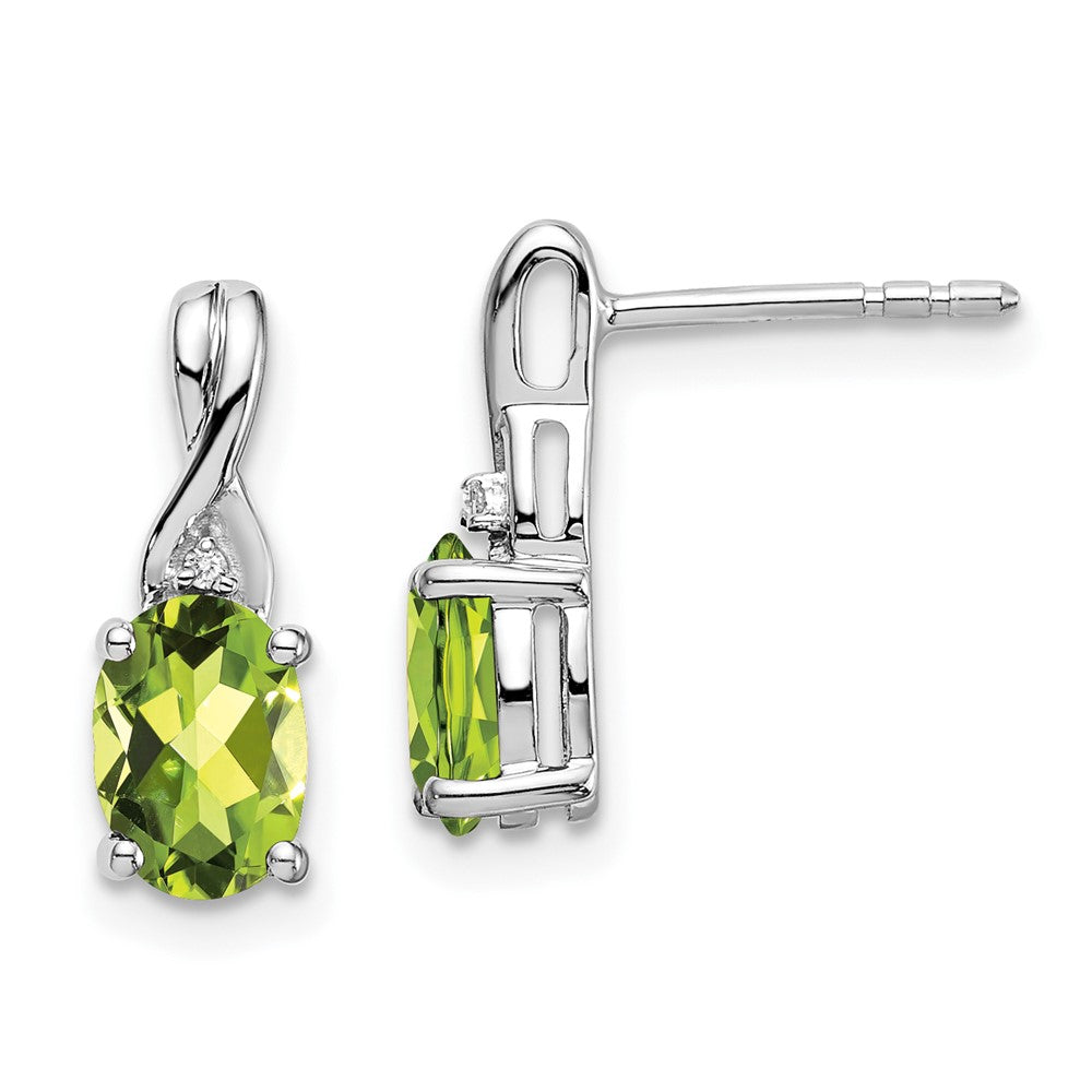 14k White Gold Oval Peridot and Diamond Earrings