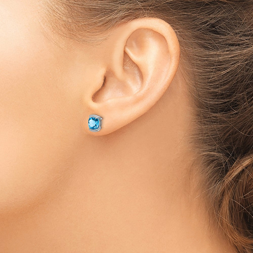14k White Gold Blue Topaz Post Earrings