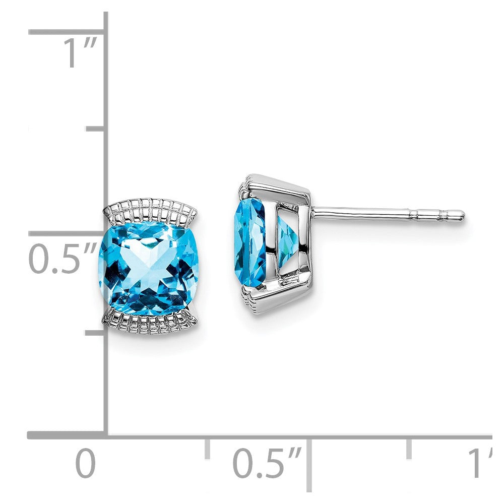 14k White Gold Blue Topaz Post Earrings