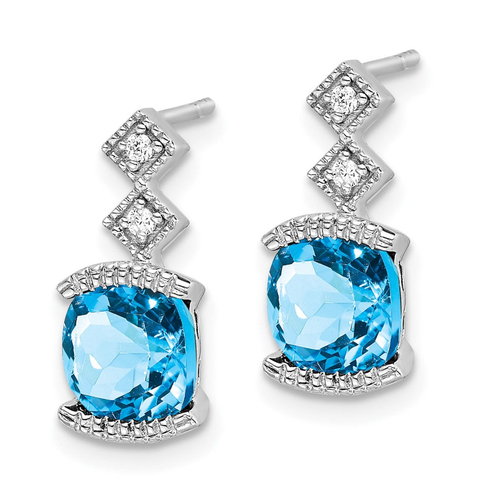 14k White Gold Blue Topaz and Diamond Earrings