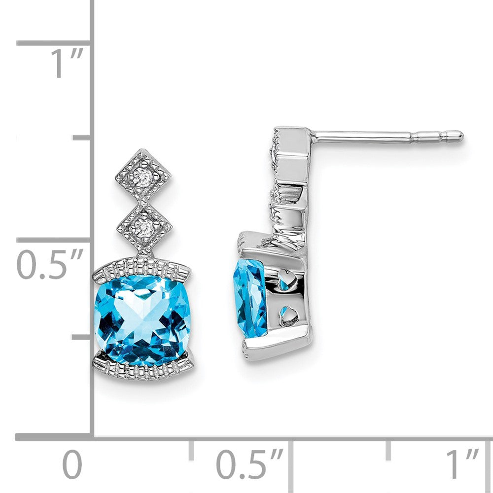 14k White Gold Blue Topaz and Diamond Earrings