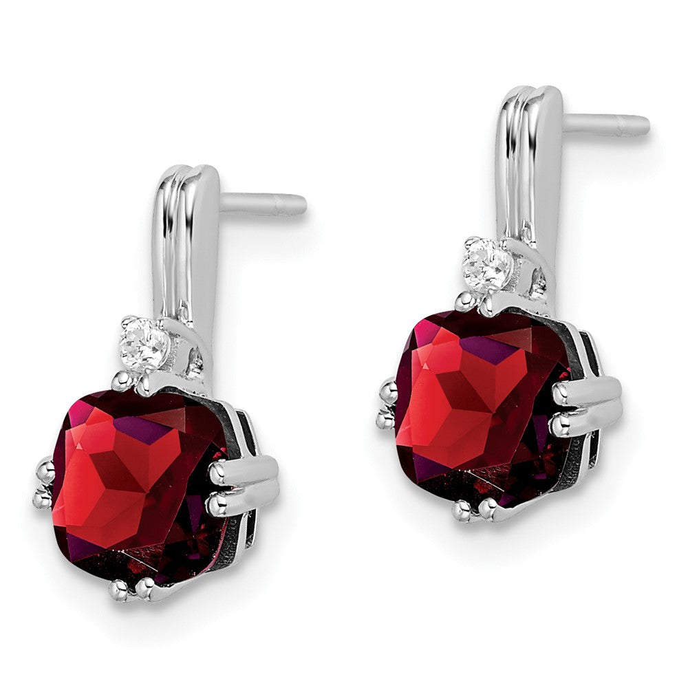 14k White Gold Cushion Garnet and Diamond Earrings