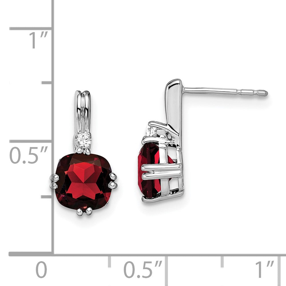 14k White Gold Cushion Garnet and Diamond Earrings