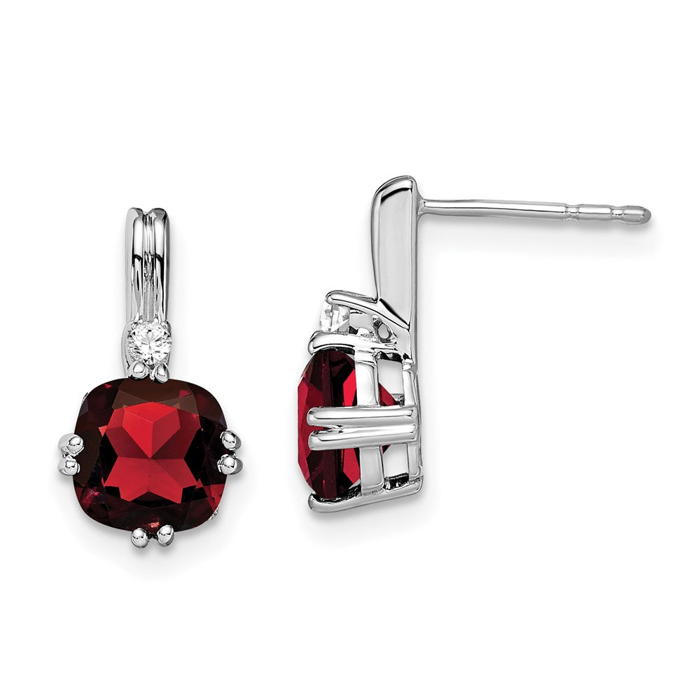 14k White Gold Cushion Garnet and Diamond Earrings