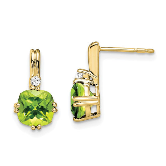 10k Cushion Peridot and Diamond Earrings