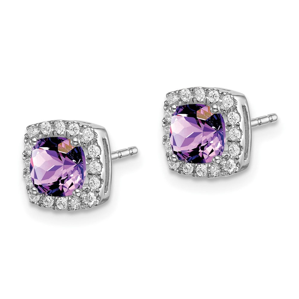 14k White Gold Cushion Amethyst and Diamond Halo Earrings