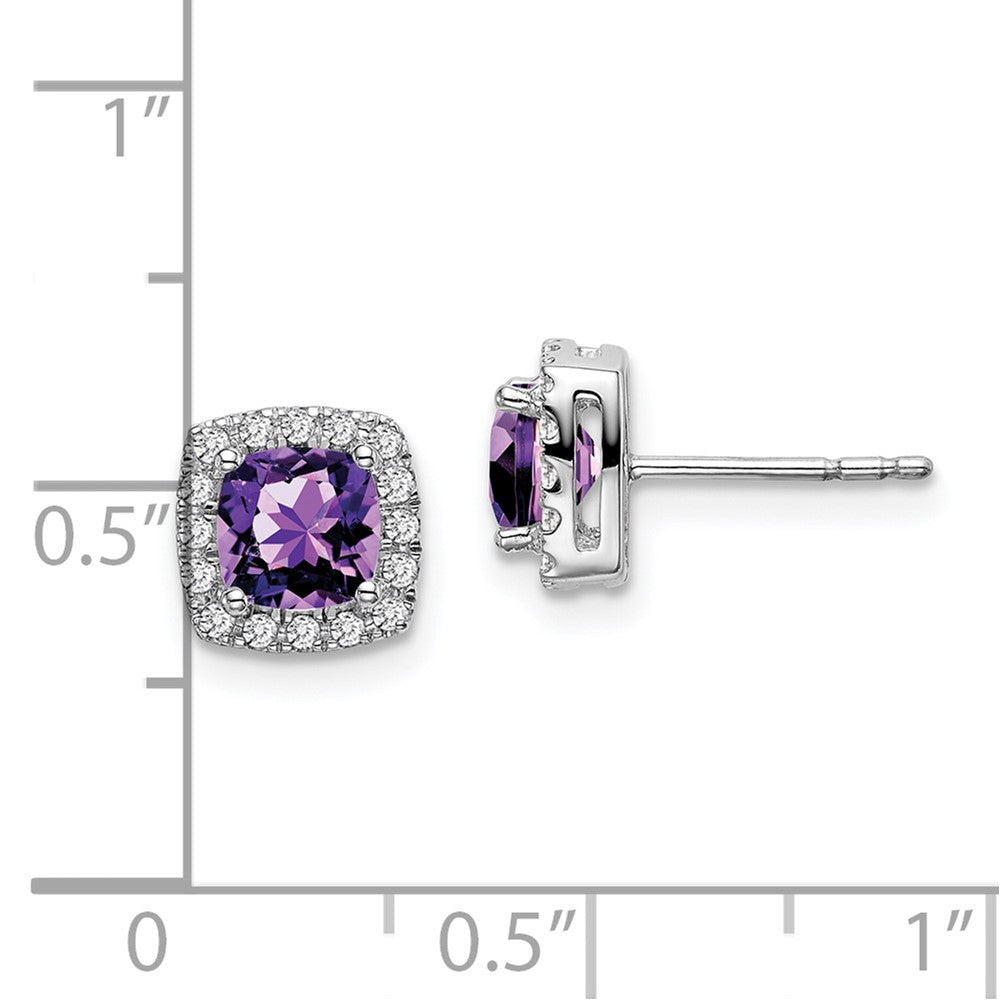 14k White Gold Cushion Amethyst and Diamond Halo Earrings