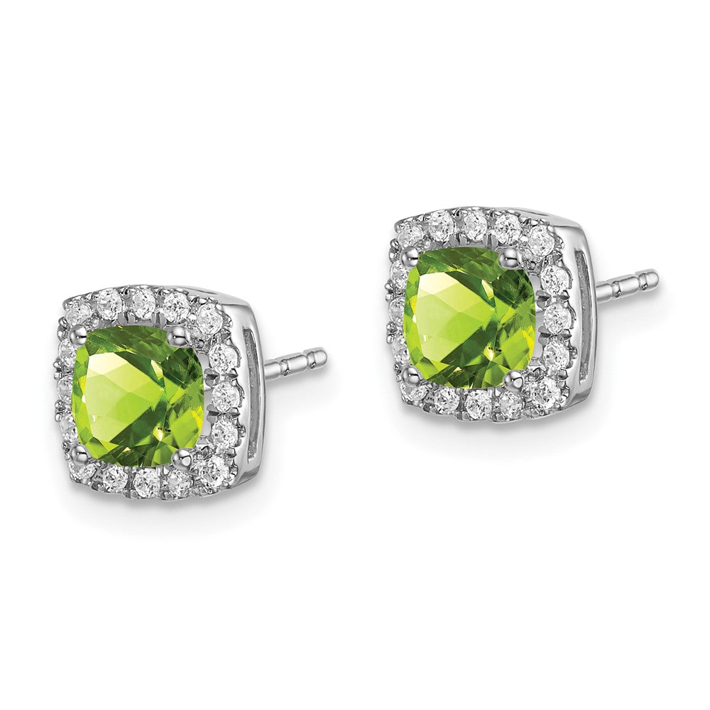 14k White Gold Cushion Peridot and Diamond Halo Earrings