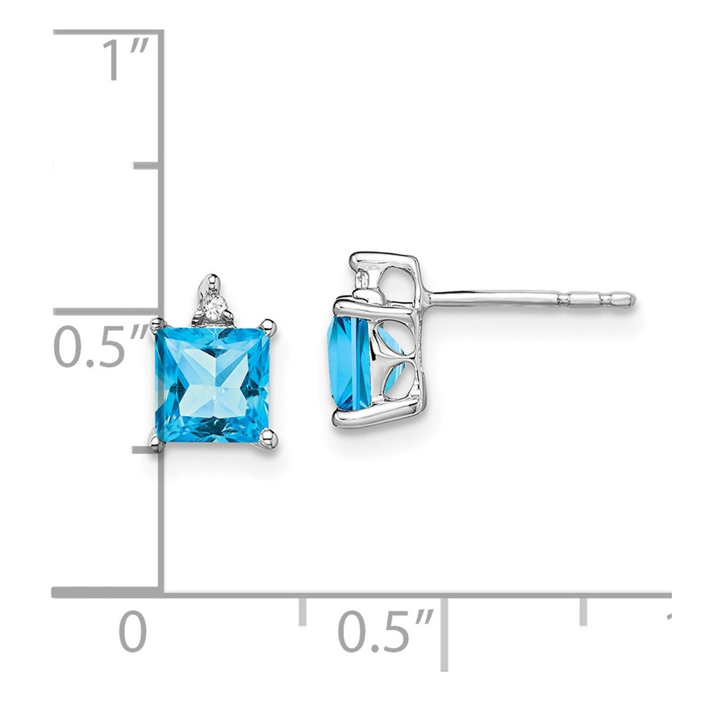 14k White Gold Princess Blue Topaz and Diamond Earrings