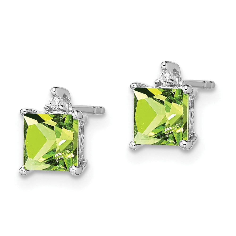 14k White Gold Princess Peridot and Diamond Earrings