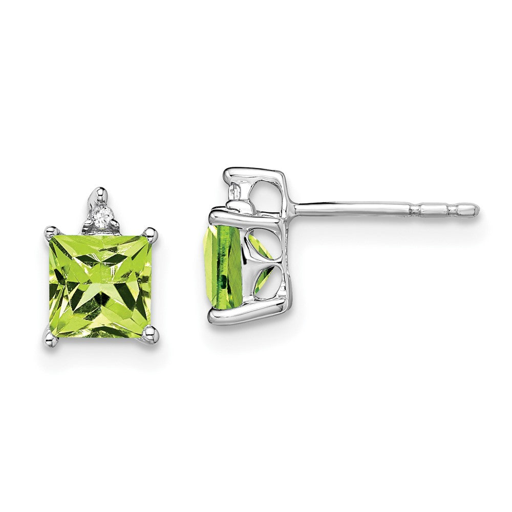14k White Gold Princess Peridot and Diamond Earrings