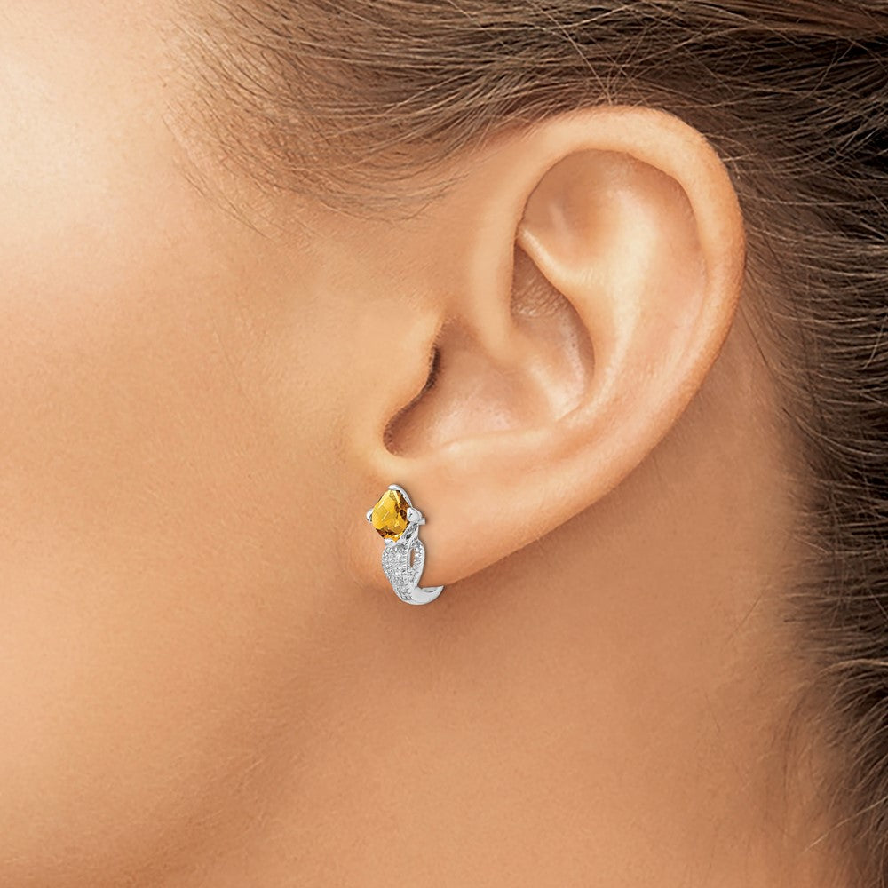 14k White Gold Citrine and Diamond Earrings