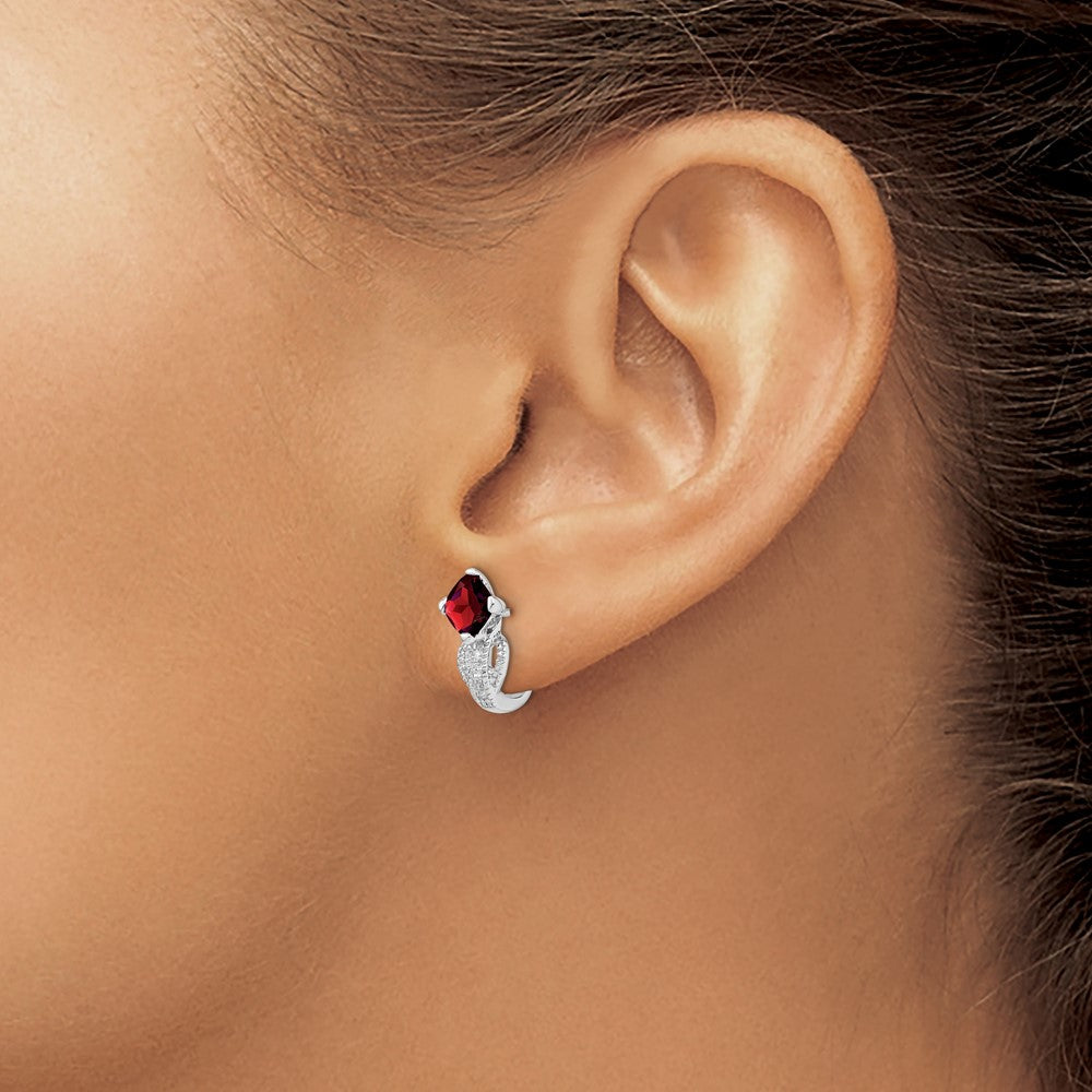 14k White Gold Garnet and Diamond Earrings