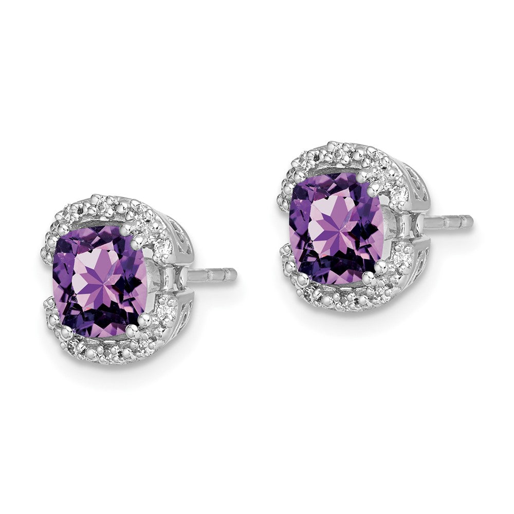 14k White Gold Cushion Amethyst and Diamond Halo Earrings