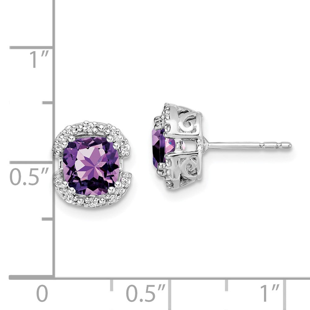 14k White Gold Cushion Amethyst and Diamond Halo Earrings
