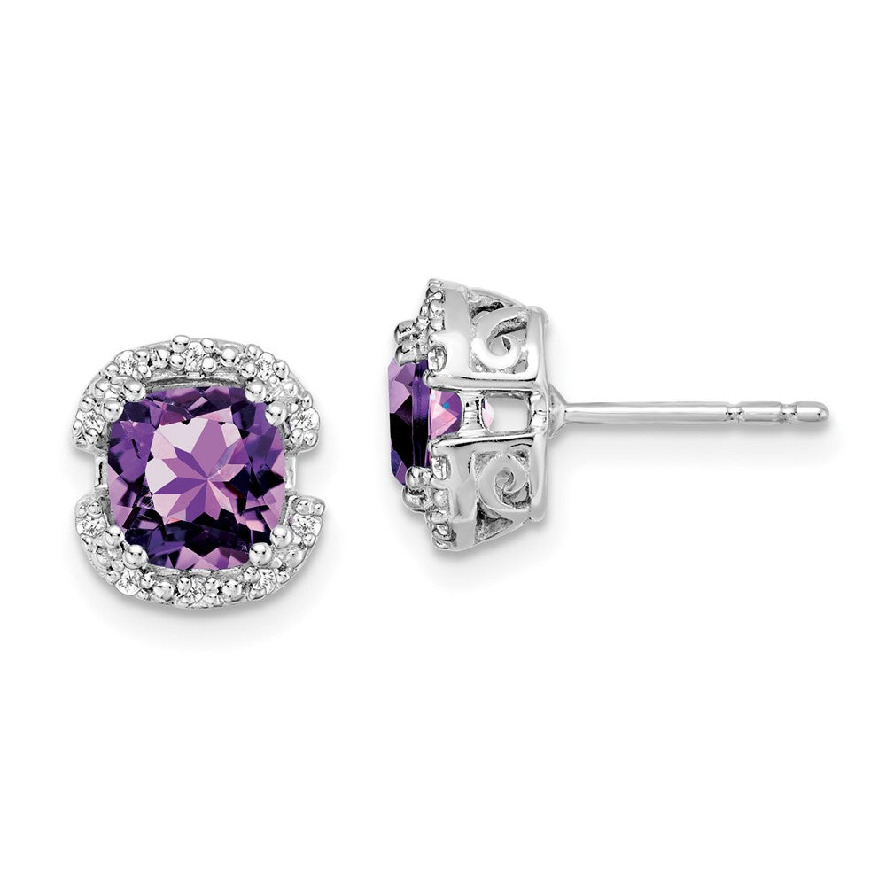 14k White Gold Cushion Amethyst and Diamond Halo Earrings
