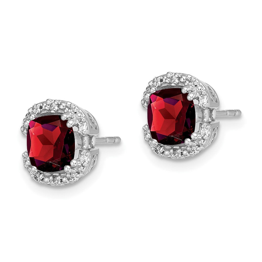 14k White Gold Cushion Garnet and Diamond Halo Earrings