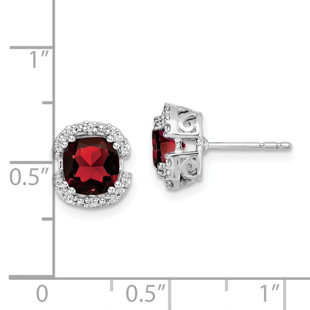 14k White Gold Cushion Garnet and Diamond Halo Earrings