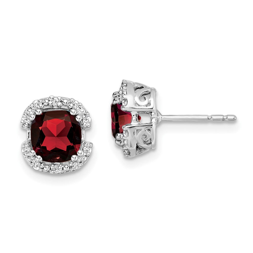 14k White Gold Cushion Garnet and Diamond Halo Earrings