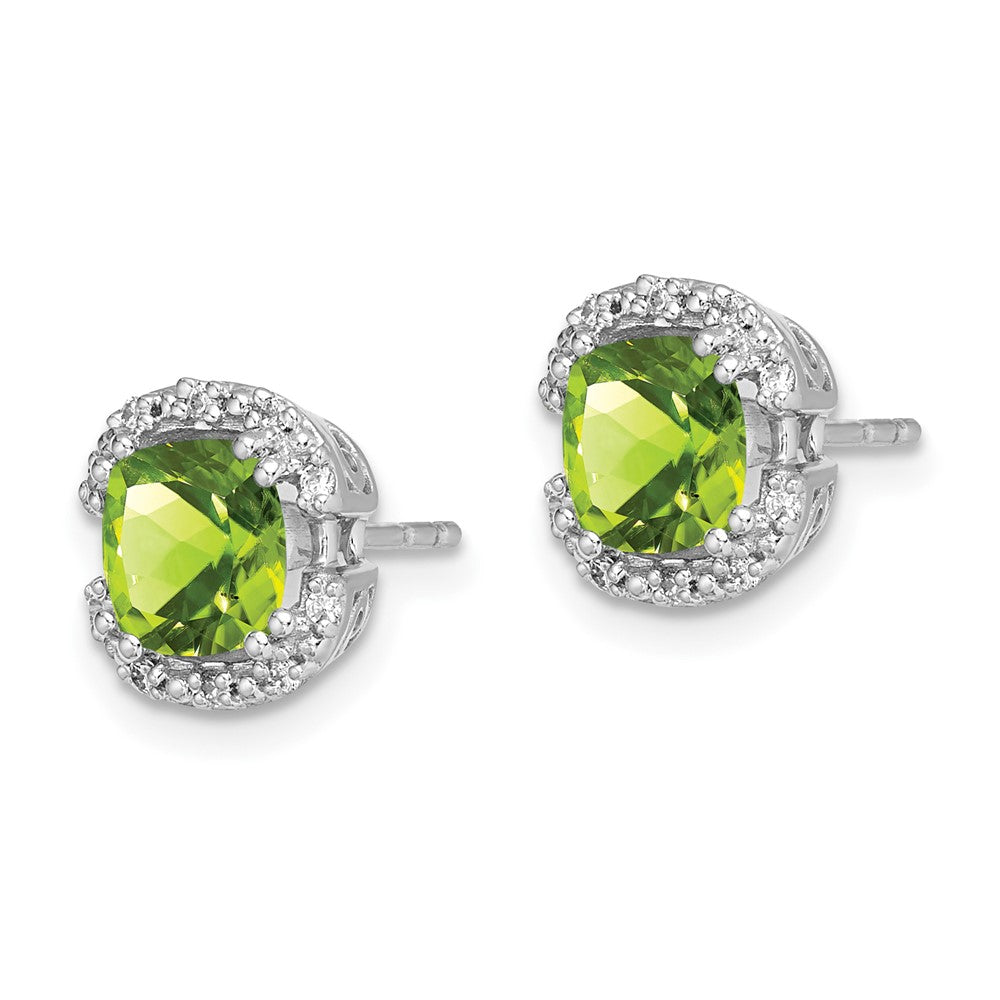 14k White Gold Cushion Peridot and Diamond Halo Earrings