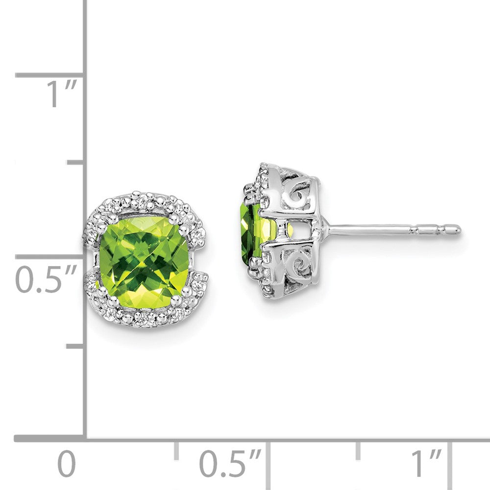 14k White Gold Cushion Peridot and Diamond Halo Earrings
