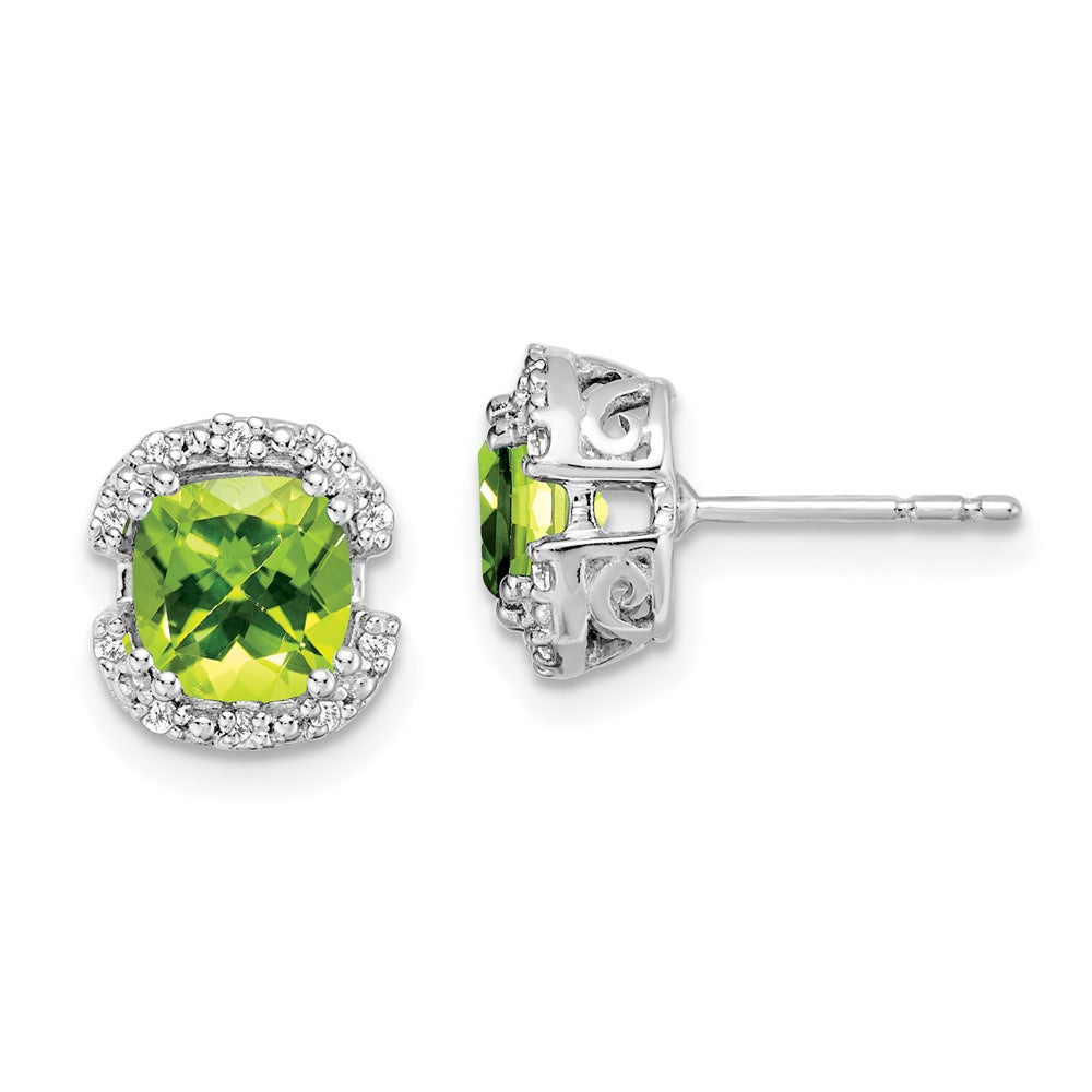 14k White Gold Cushion Peridot and Diamond Halo Earrings