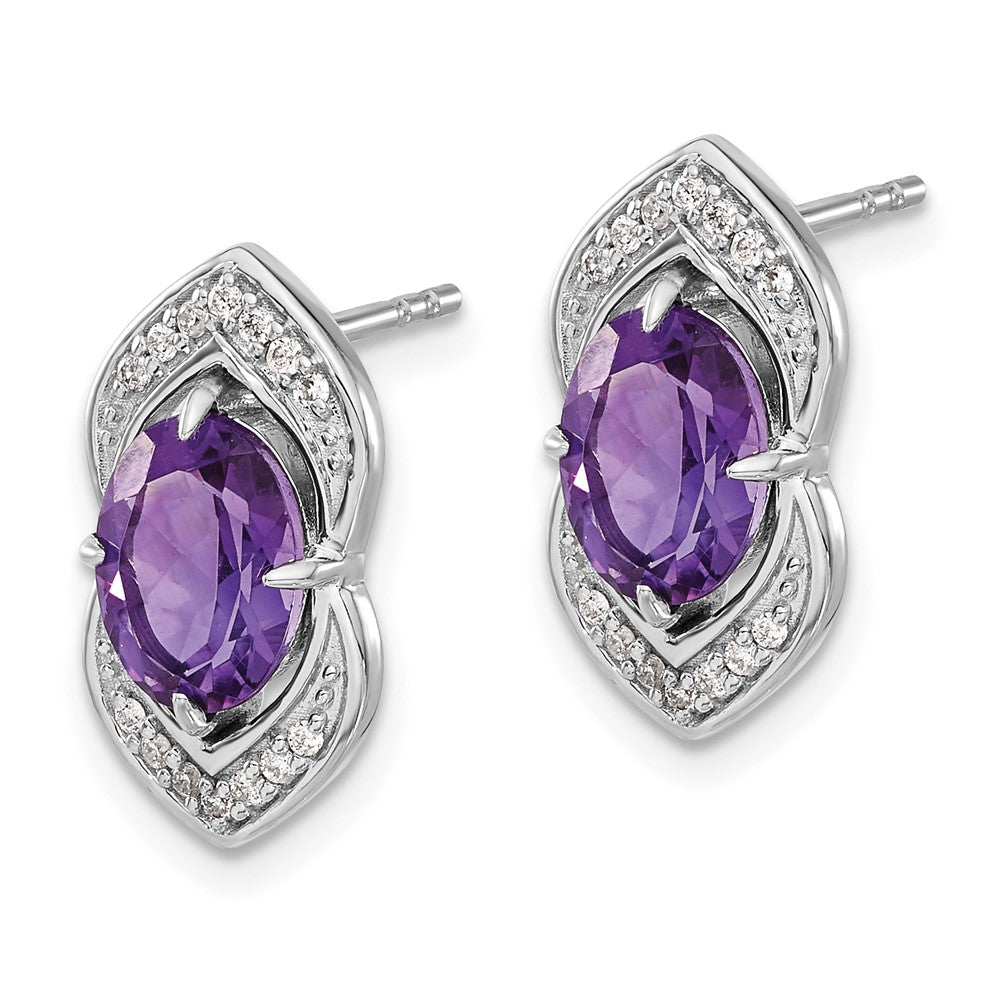 14k White Gold Amethyst and Diamond Post Earrings