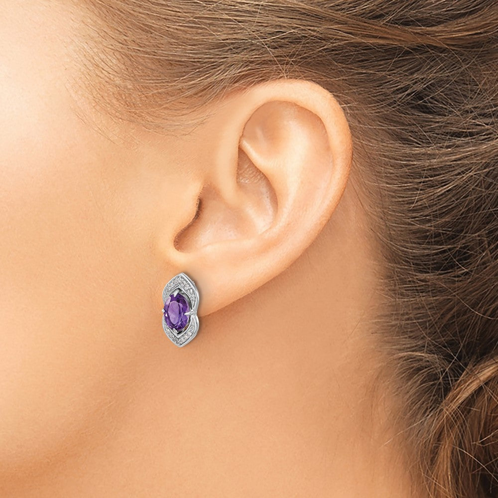14k White Gold Amethyst and Diamond Post Earrings