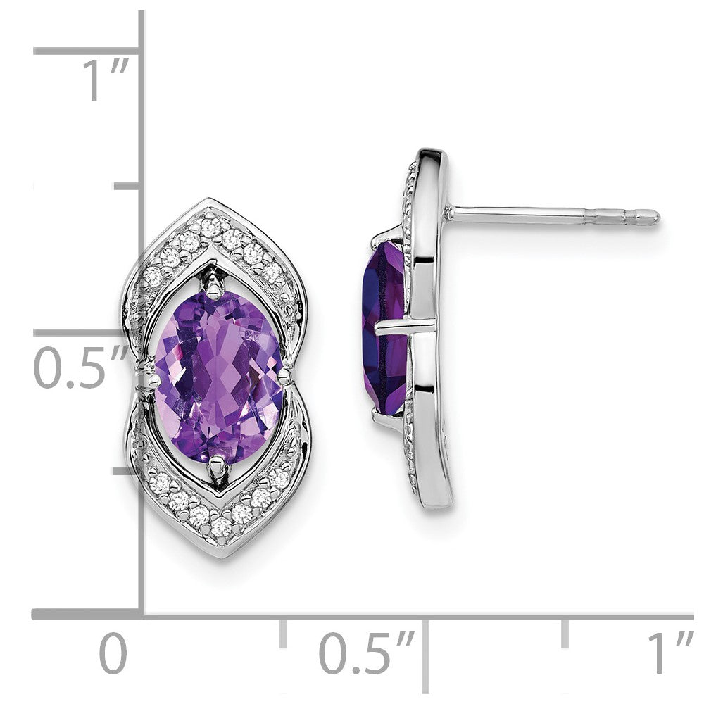 14k White Gold Amethyst and Diamond Post Earrings