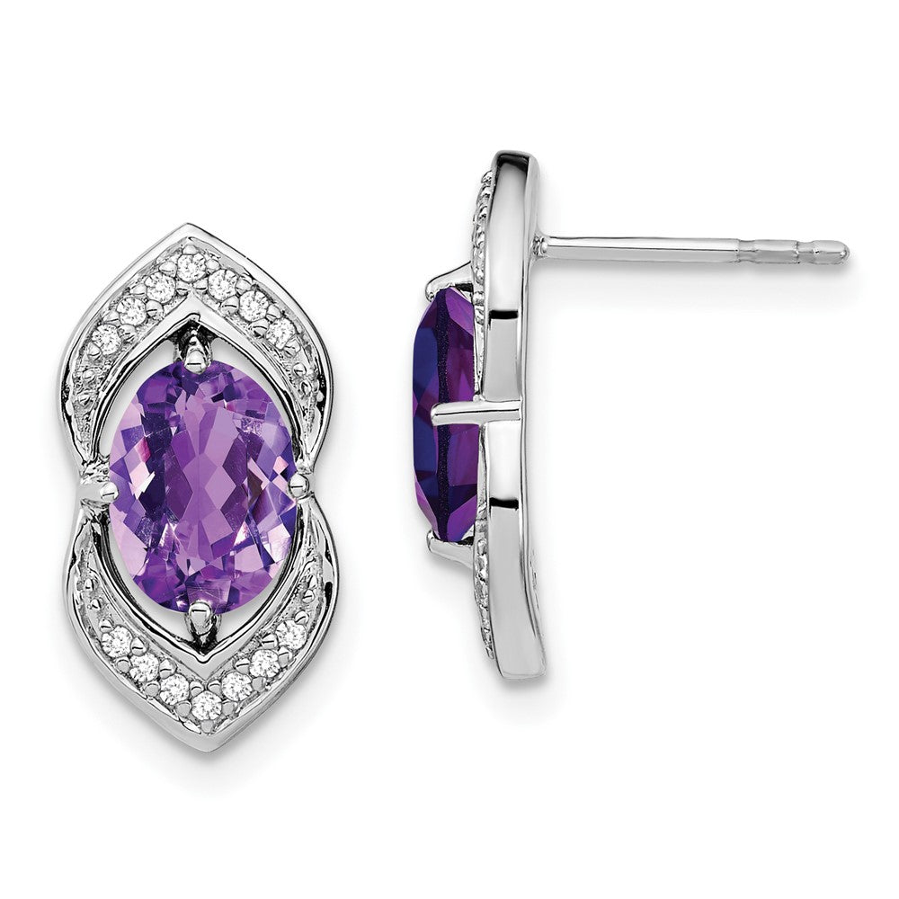 14k White Gold Amethyst and Diamond Post Earrings