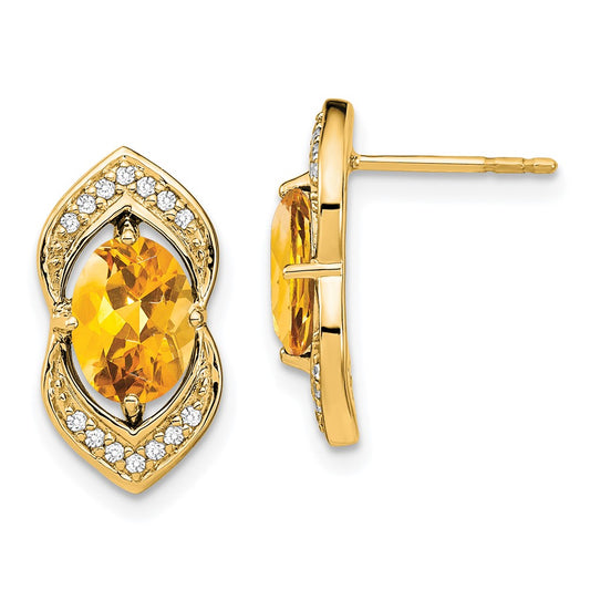 14k Citrine and Diamond Post Earrings