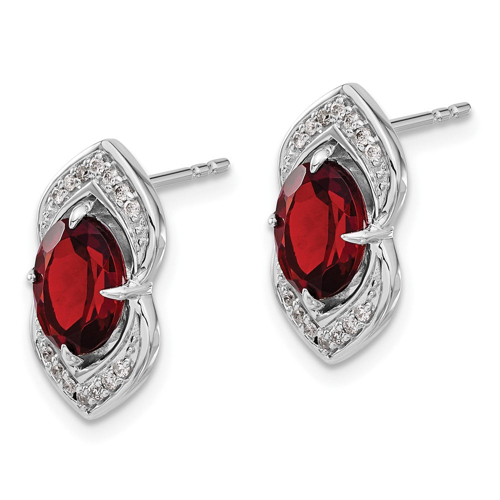 14k White Gold Garnet and Diamond Post Earrings