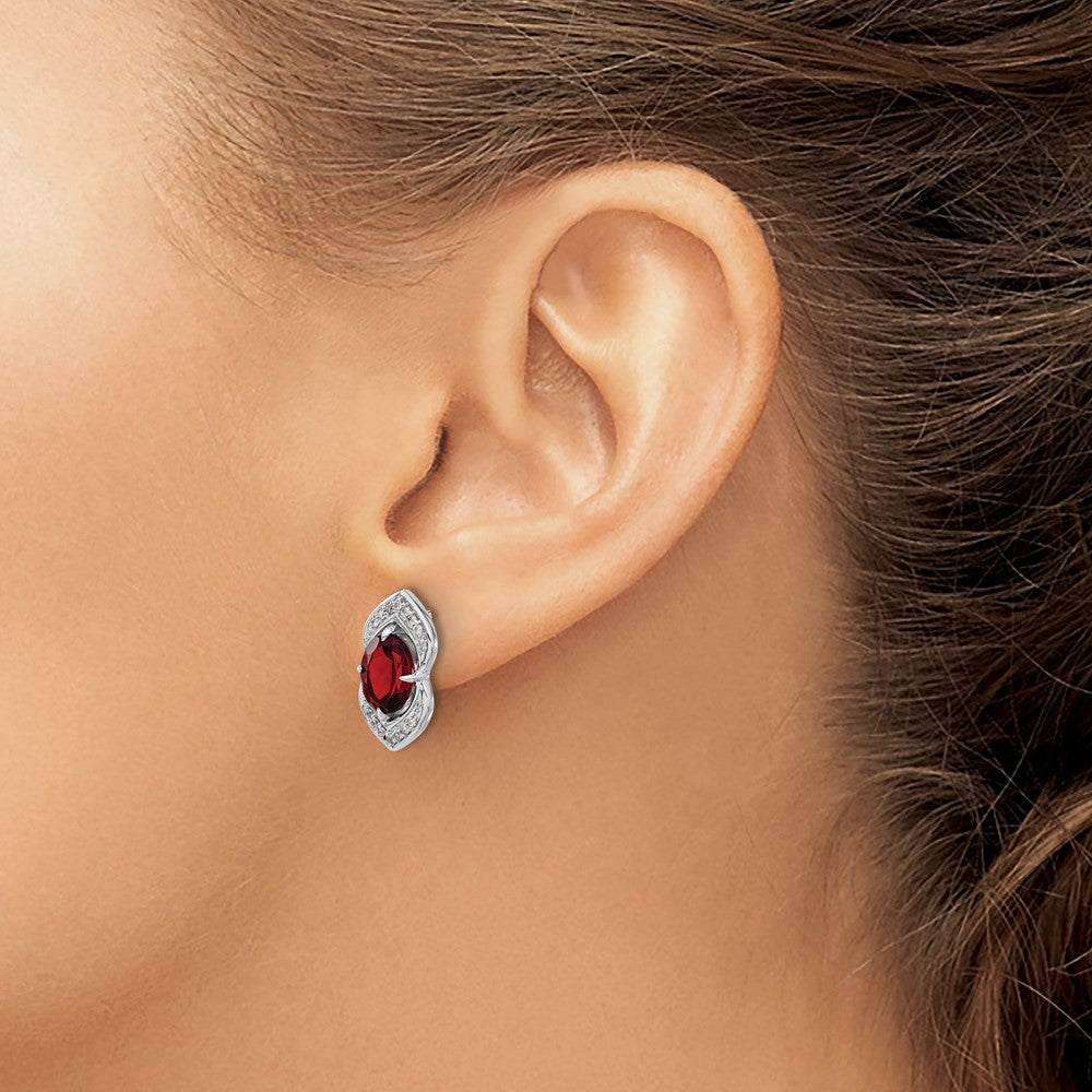 14k White Gold Garnet and Diamond Post Earrings