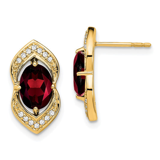 14k Garnet and Diamond Post Earrings
