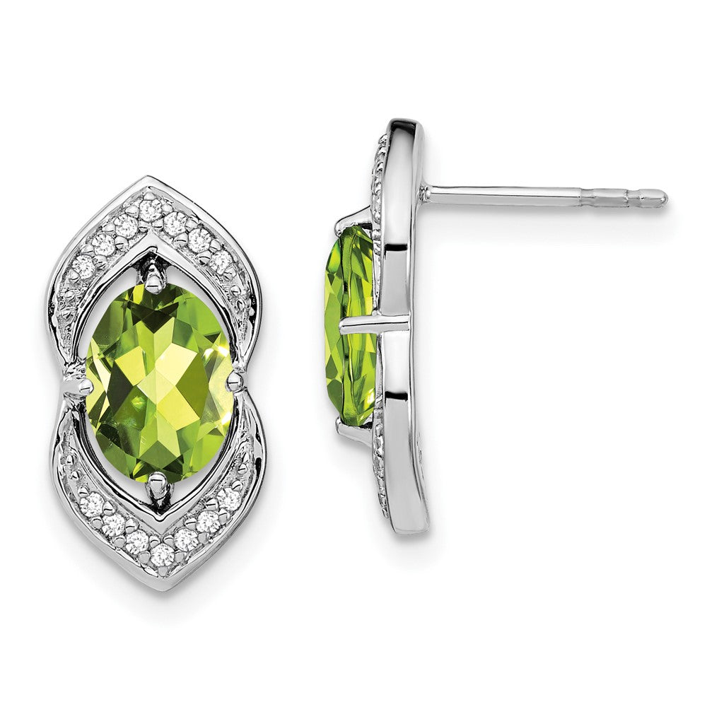 14k White Gold Peridot and Diamond Post Earrings