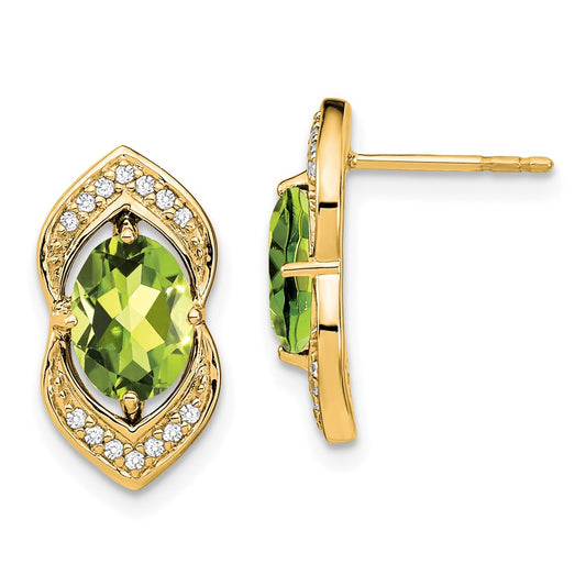 14k Peridot and Diamond Post Earrings