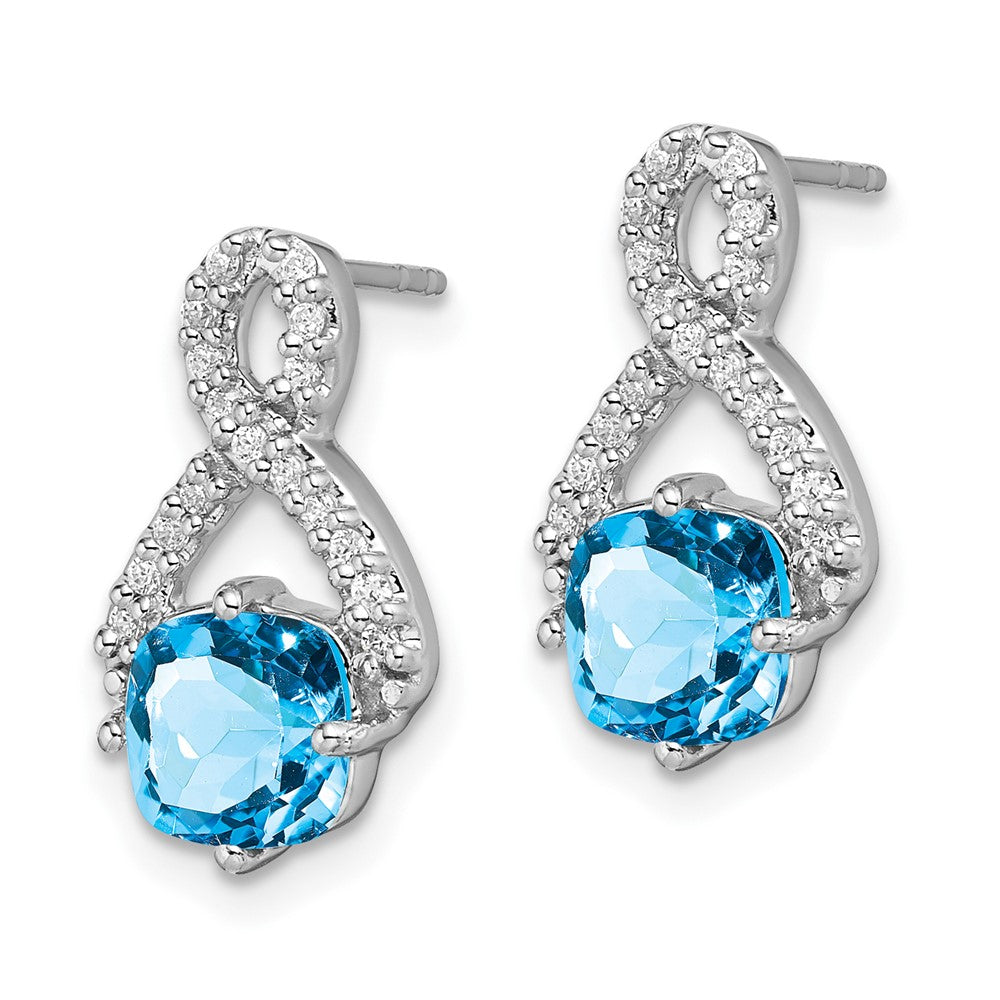 14k White Gold Blue Topaz and Diamond Earrings