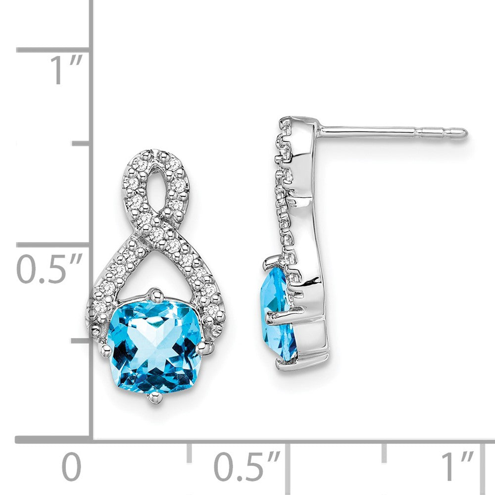 14k White Gold Blue Topaz and Diamond Earrings