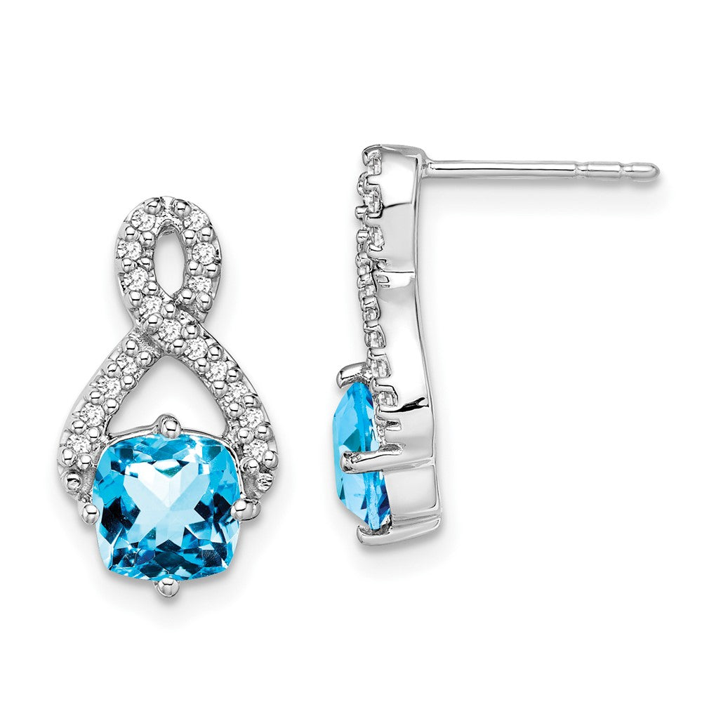 14k White Gold Blue Topaz and Diamond Earrings