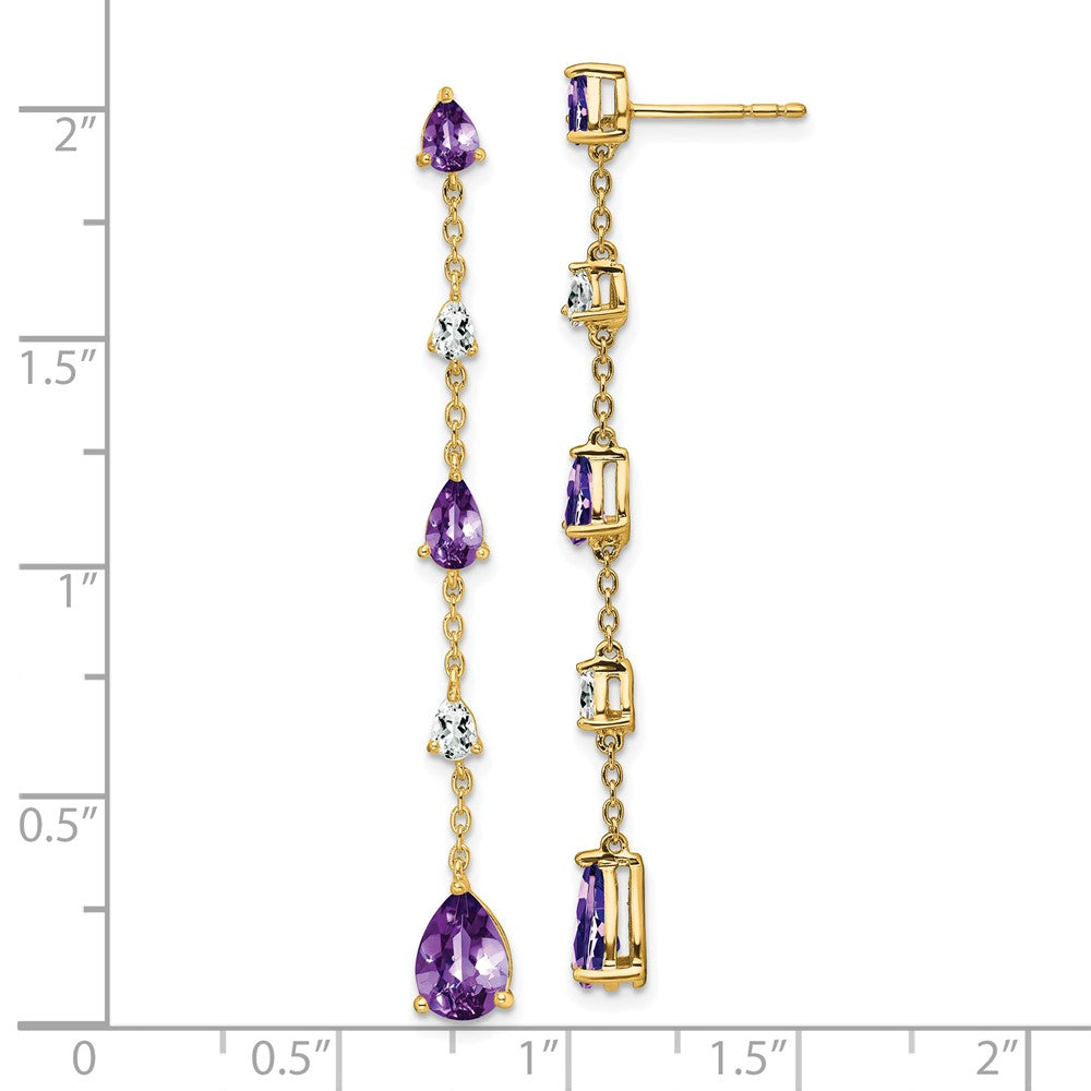 14k Amethyst and White Topaz Dangle Earrings