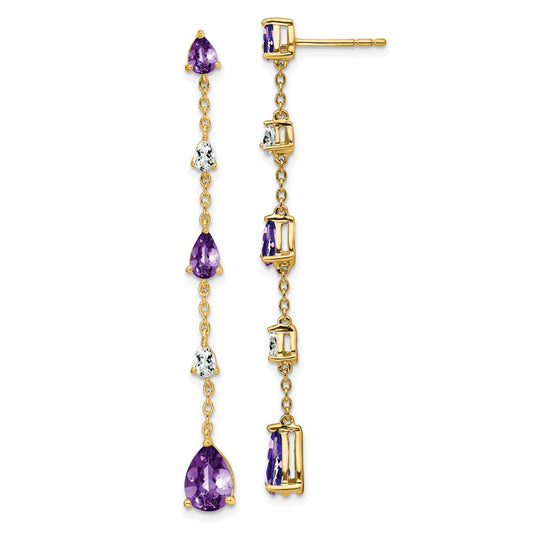14k Amethyst and White Topaz Dangle Earrings