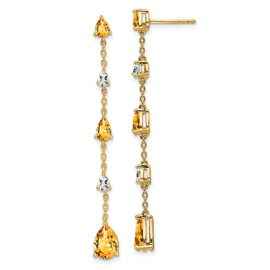 14k Citrine and White Topaz Dangle Earrings