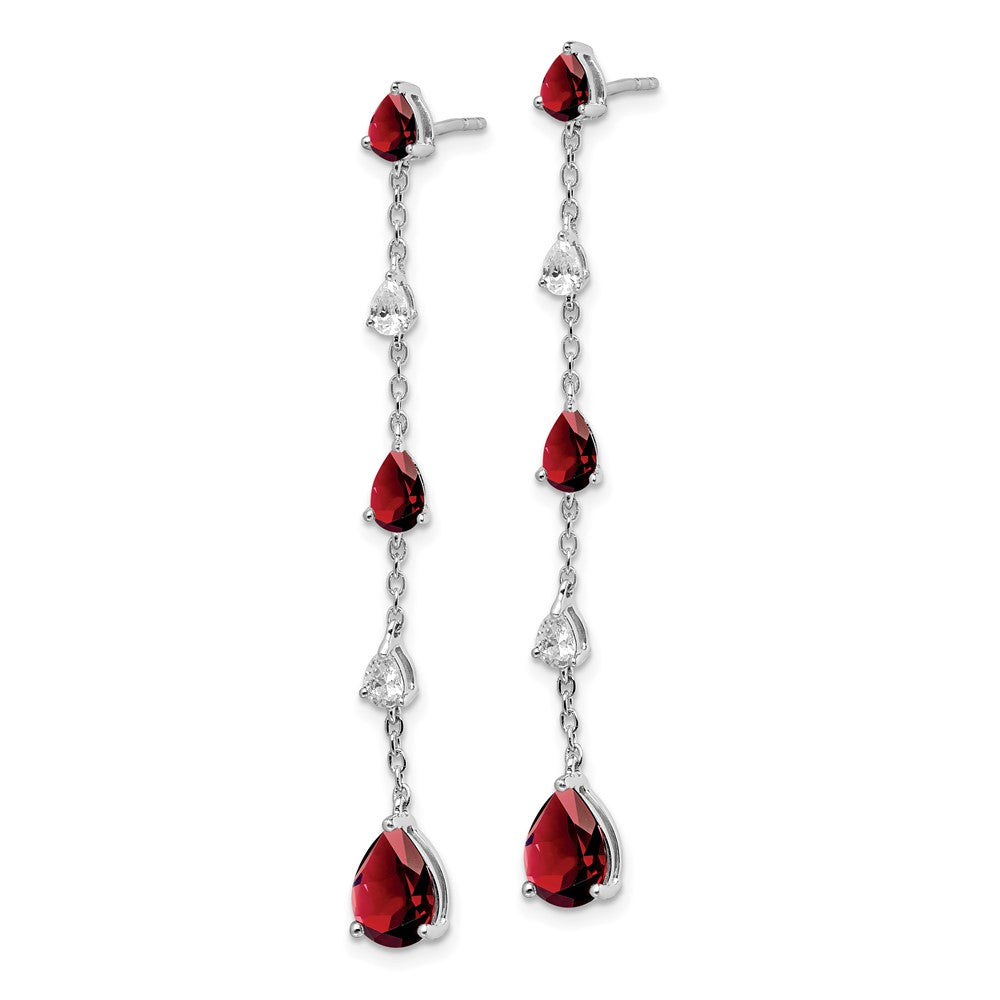 14k White Gold Garnet and White Topaz Dangle Earrings