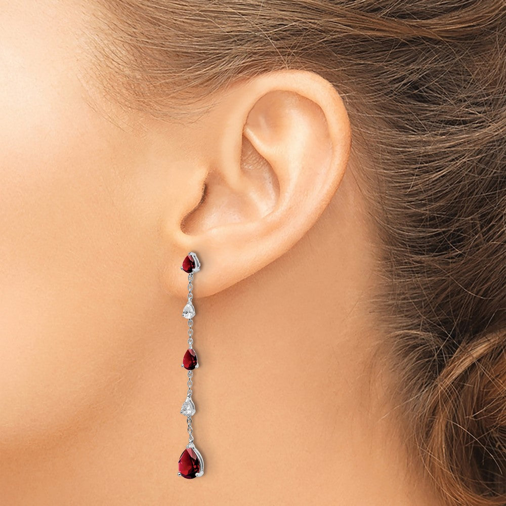 14k White Gold Garnet and White Topaz Dangle Earrings
