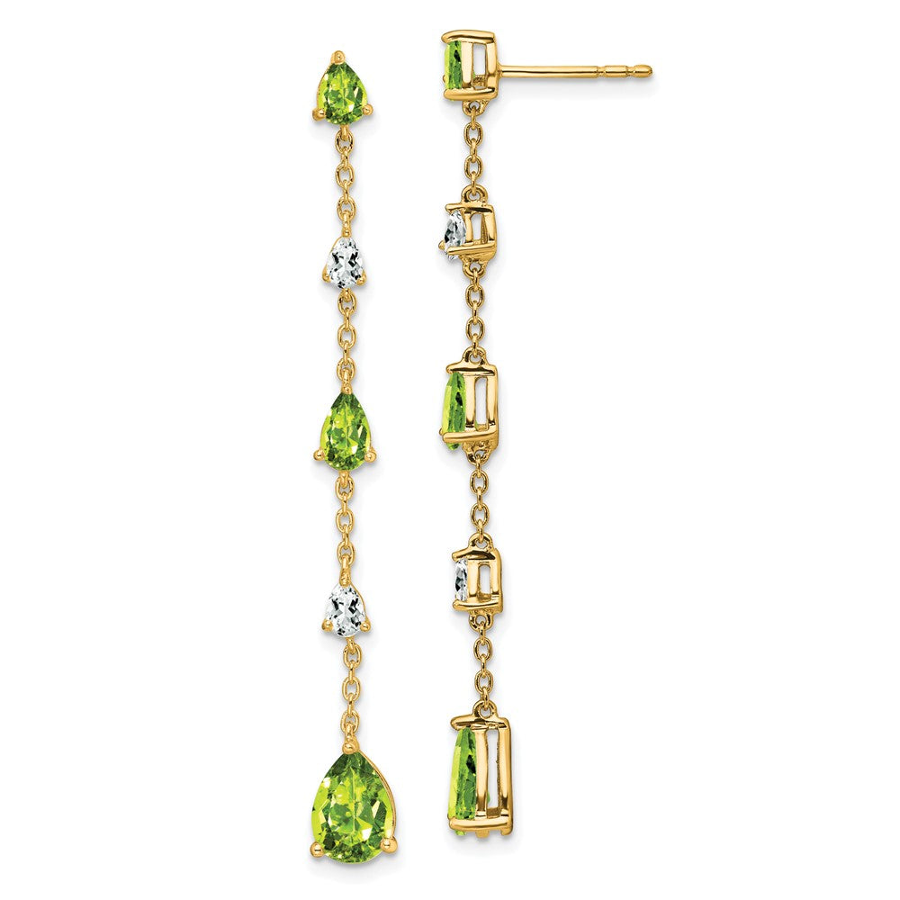 14k Peridot and White Topaz Dangle Earrings