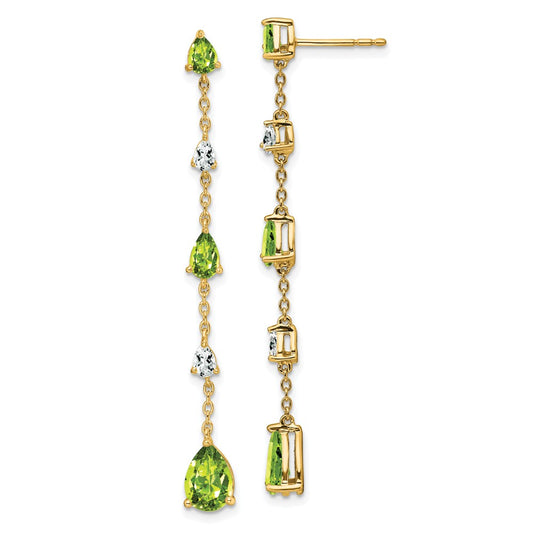 14k Peridot and White Topaz Dangle Earrings